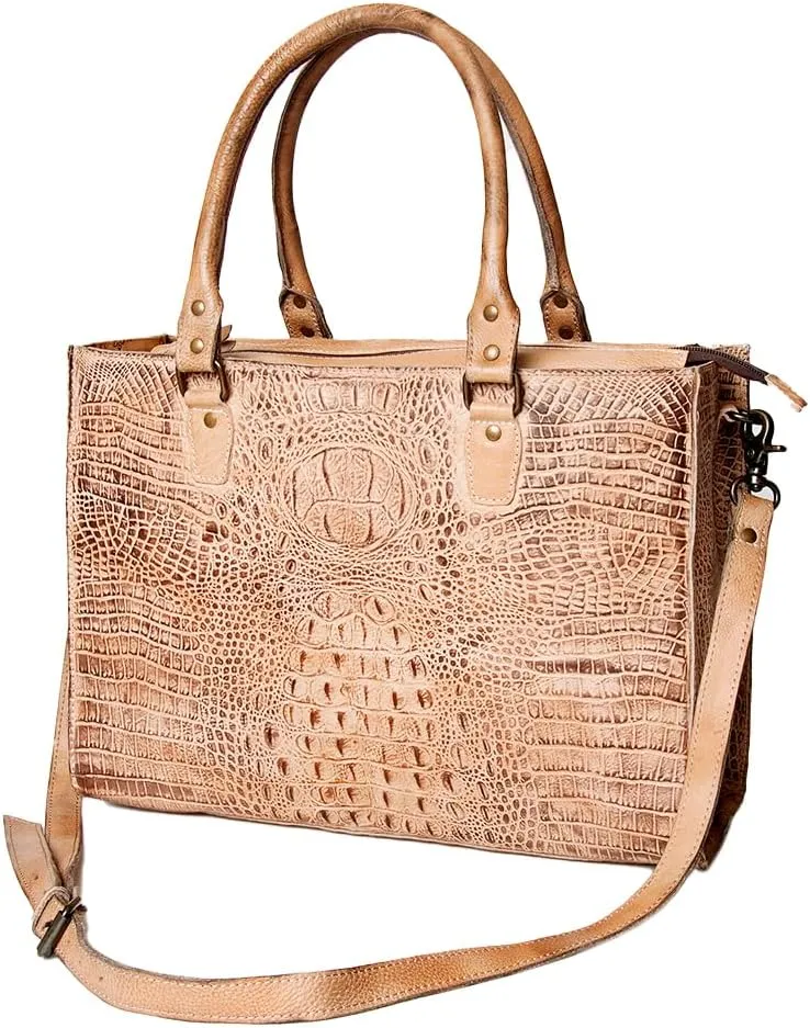 American Darling Crocodile Embossed Genuine Leather Western Briefcase Bag for Women | Handbag Purse | Travel and Work Briefcase