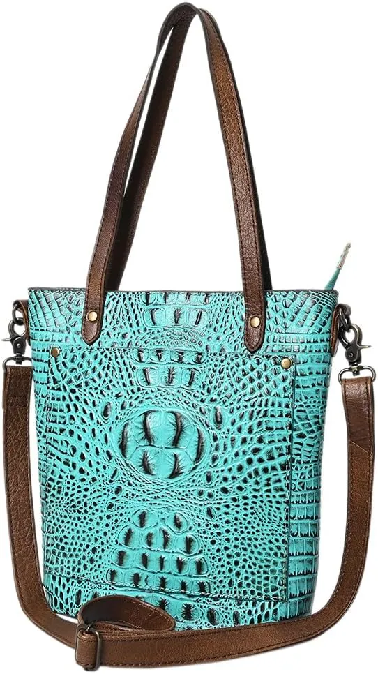 American Darling Tote Crocodile Embossed Genuine Leather Women Bag Western Handbag Purse