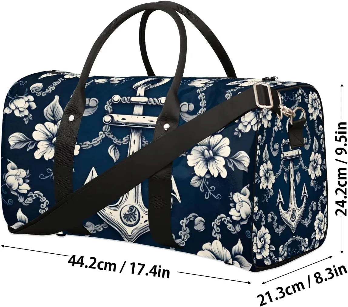 Anchor Flowers Foldable Lightweight Duffle Bag for Travel - Waterproof Carry On Bags for Airplanes, Travel Duffel Bags for Gym, Weekend
