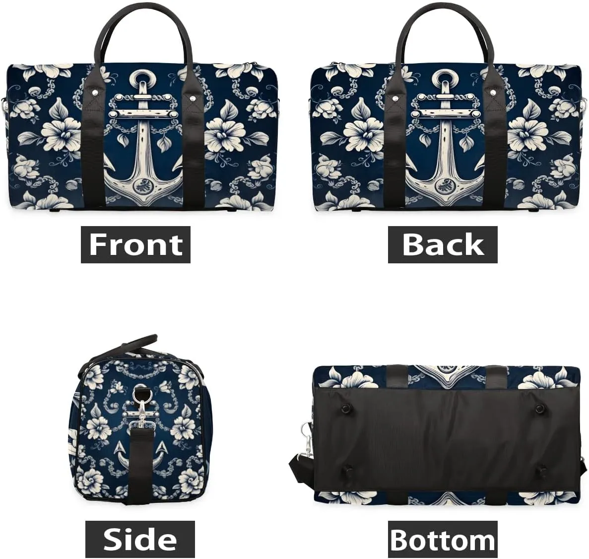 Anchor Flowers Foldable Lightweight Duffle Bag for Travel - Waterproof Carry On Bags for Airplanes, Travel Duffel Bags for Gym, Weekend