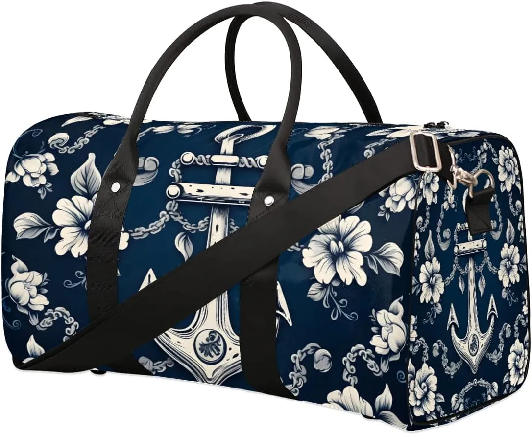 Anchor Flowers Foldable Lightweight Duffle Bag for Travel - Waterproof Carry On Bags for Airplanes, Travel Duffel Bags for Gym, Weekend