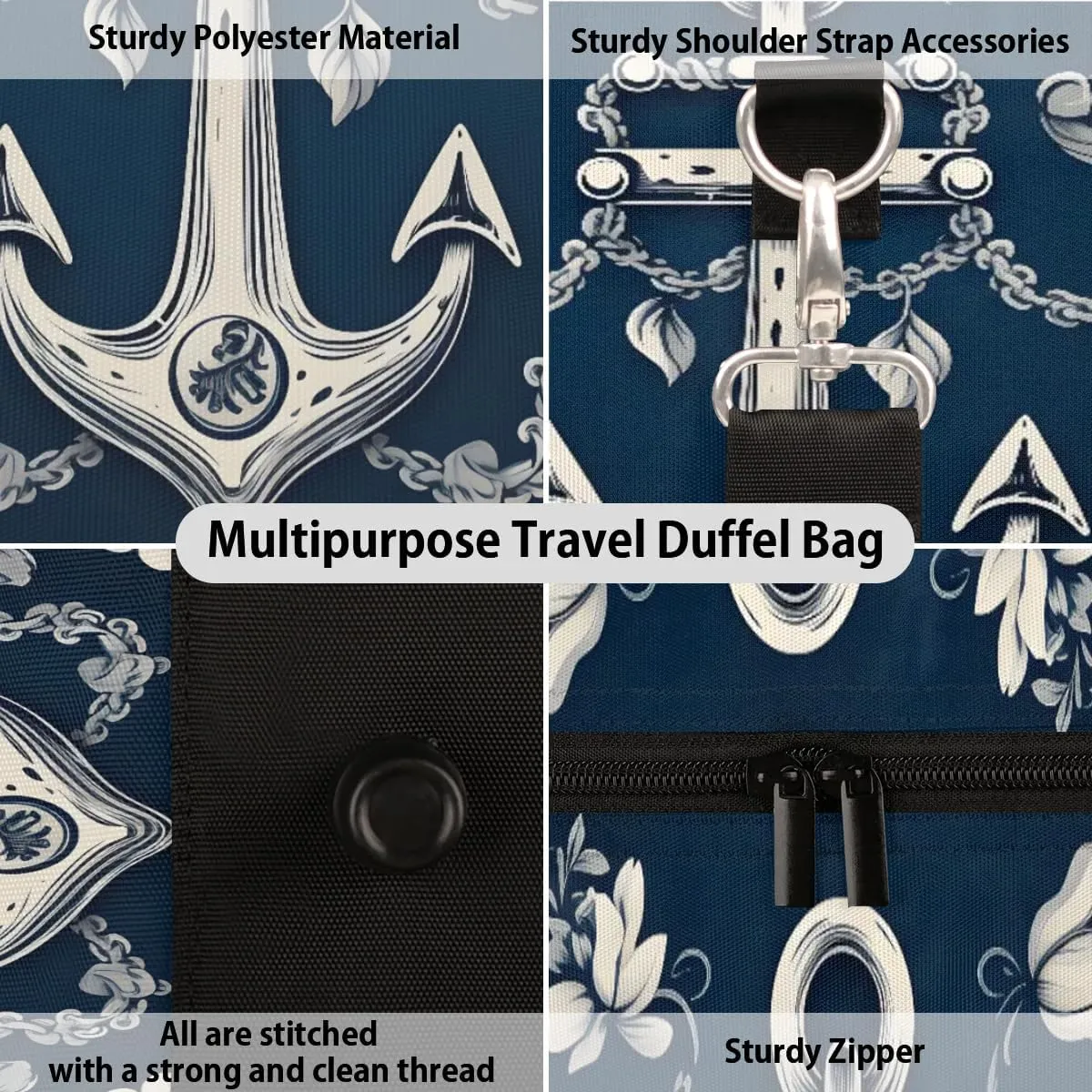 Anchor Flowers Foldable Lightweight Duffle Bag for Travel - Waterproof Carry On Bags for Airplanes, Travel Duffel Bags for Gym, Weekend