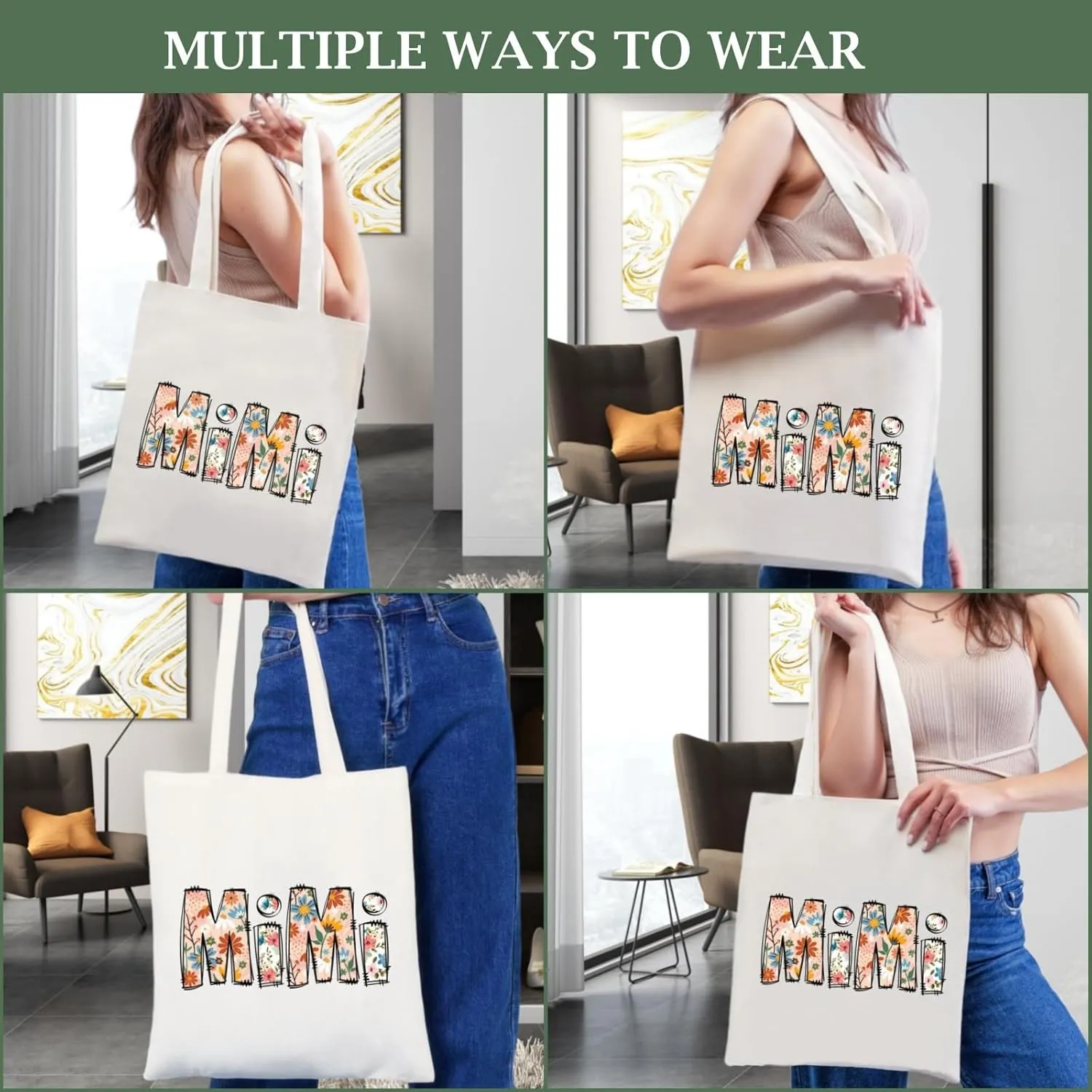 Andeiltech Canvas Tote Bag for Women, Aesthetic Travel Tote Bag Shoulder Reusable Grocery Bags Mom Birthday Gift