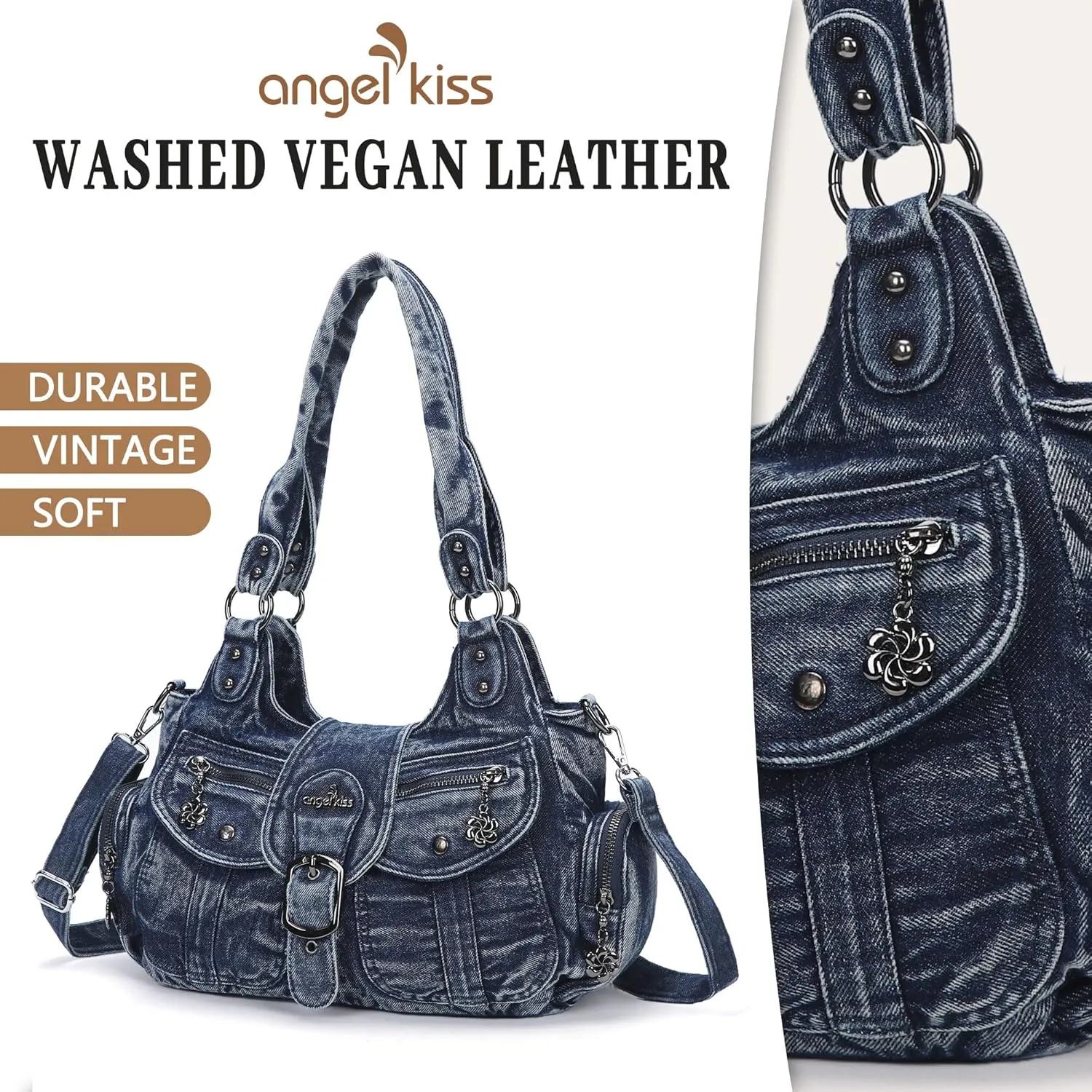 Angel Kiss Hobo Bags for Women Vegan Leather Shoulder Purses and Handbags Ladies Roomy Tote Bags Purse with Crossbody Strap