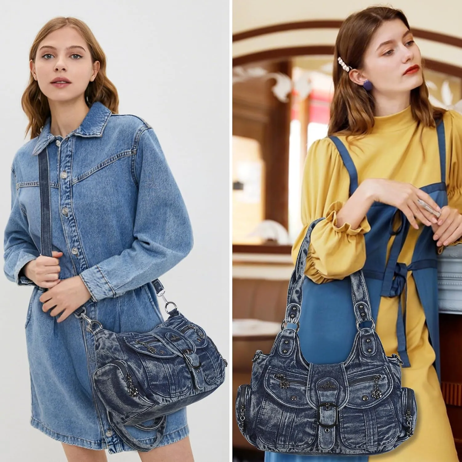 Angel Kiss Hobo Bags for Women Vegan Leather Shoulder Purses and Handbags Ladies Roomy Tote Bags Purse with Crossbody Strap