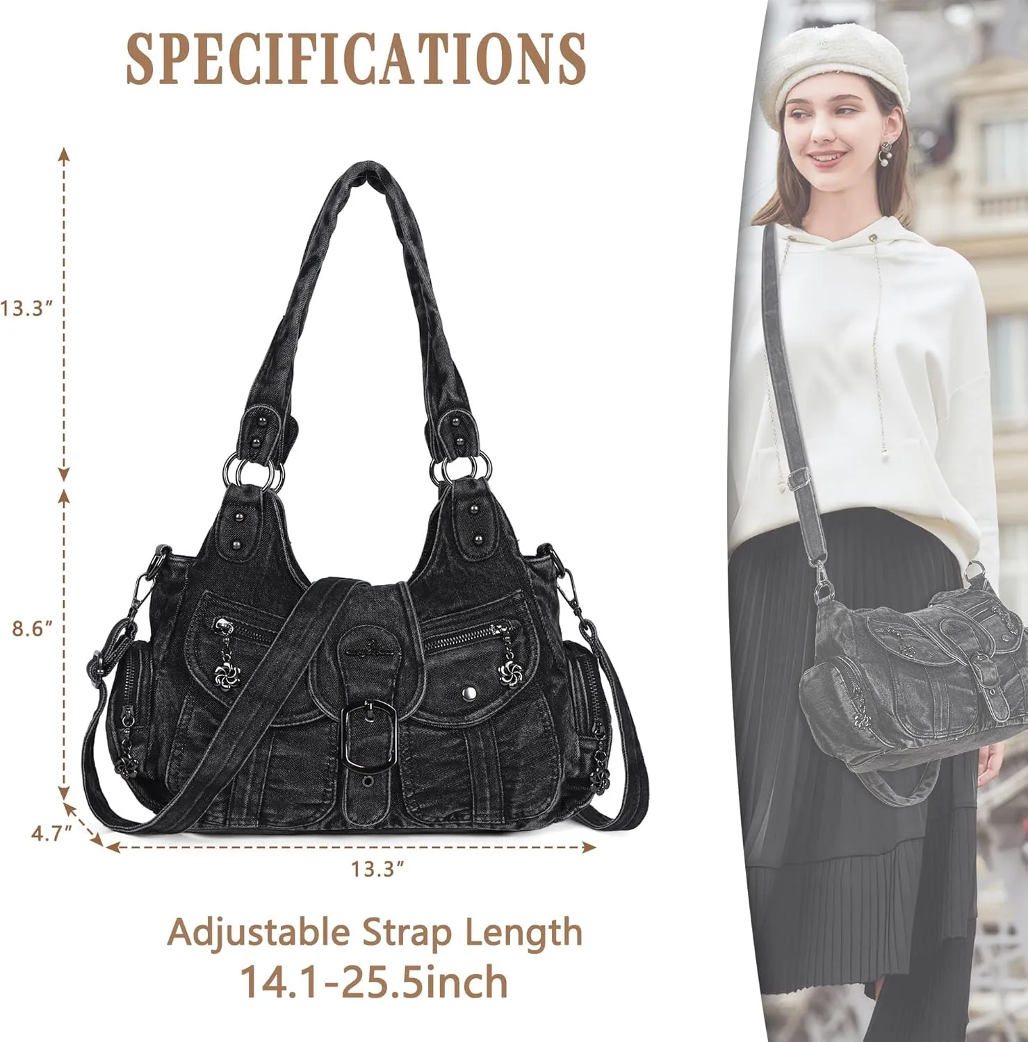 Angel Kiss Hobo Bags for Women Vegan Leather Shoulder Purses and Handbags Ladies Roomy Tote Bags Purse with Crossbody Strap