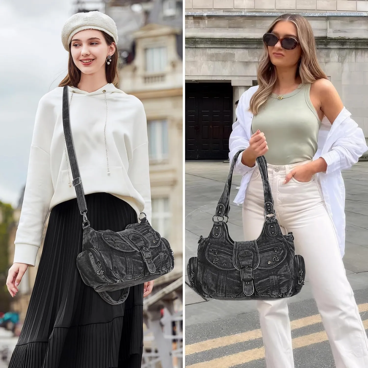Angel Kiss Hobo Bags for Women Vegan Leather Shoulder Purses and Handbags Ladies Roomy Tote Bags Purse with Crossbody Strap