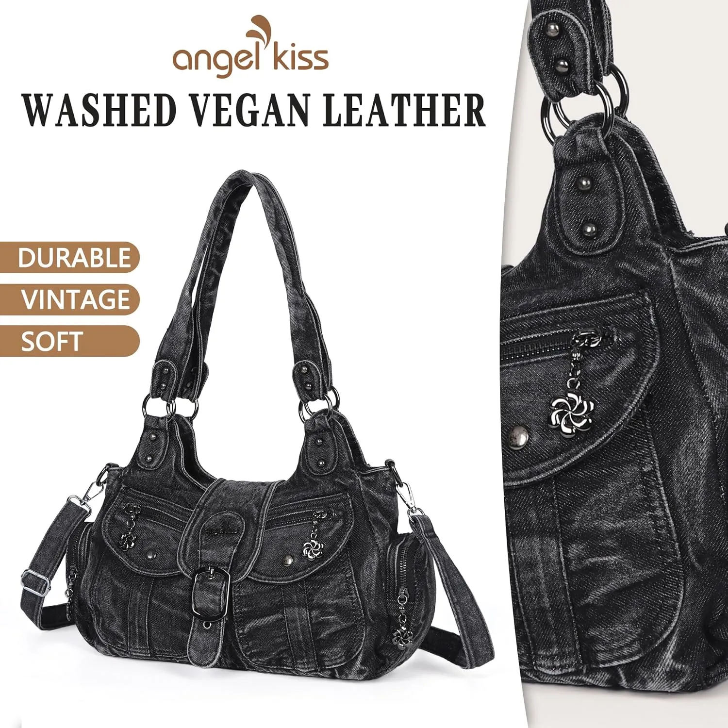 Angel Kiss Hobo Bags for Women Vegan Leather Shoulder Purses and Handbags Ladies Roomy Tote Bags Purse with Crossbody Strap