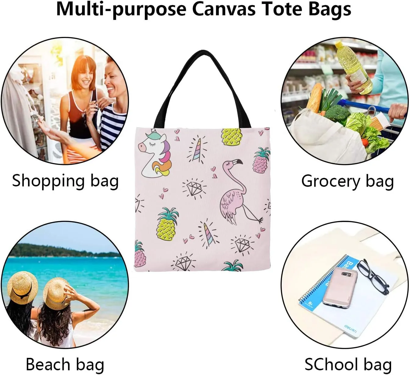 Animal Personalized Canvas Tote Bags, Reusable Bags for Shopping,Travel,School Handbag Gift
