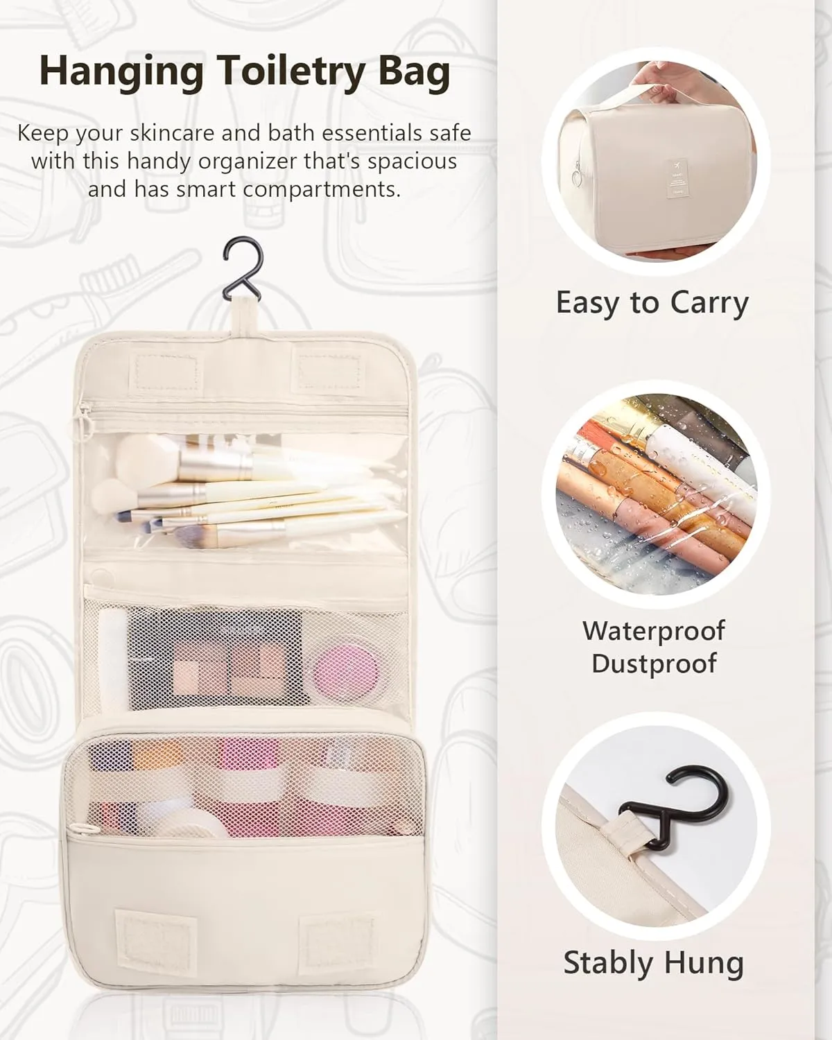Anjing 8-Set Travel Packing Cubes - Expandable/Compression Bags for Clothes - Ultralight (Beige)