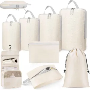 Anjing 8-Set Travel Packing Cubes - Expandable/Compression Bags for Clothes - Ultralight (Beige)