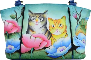 Anna by Anuschka Genuine Leather, Hand-painted Original Art - Women's Organizer Tote Bag, Denim Floral Paisley