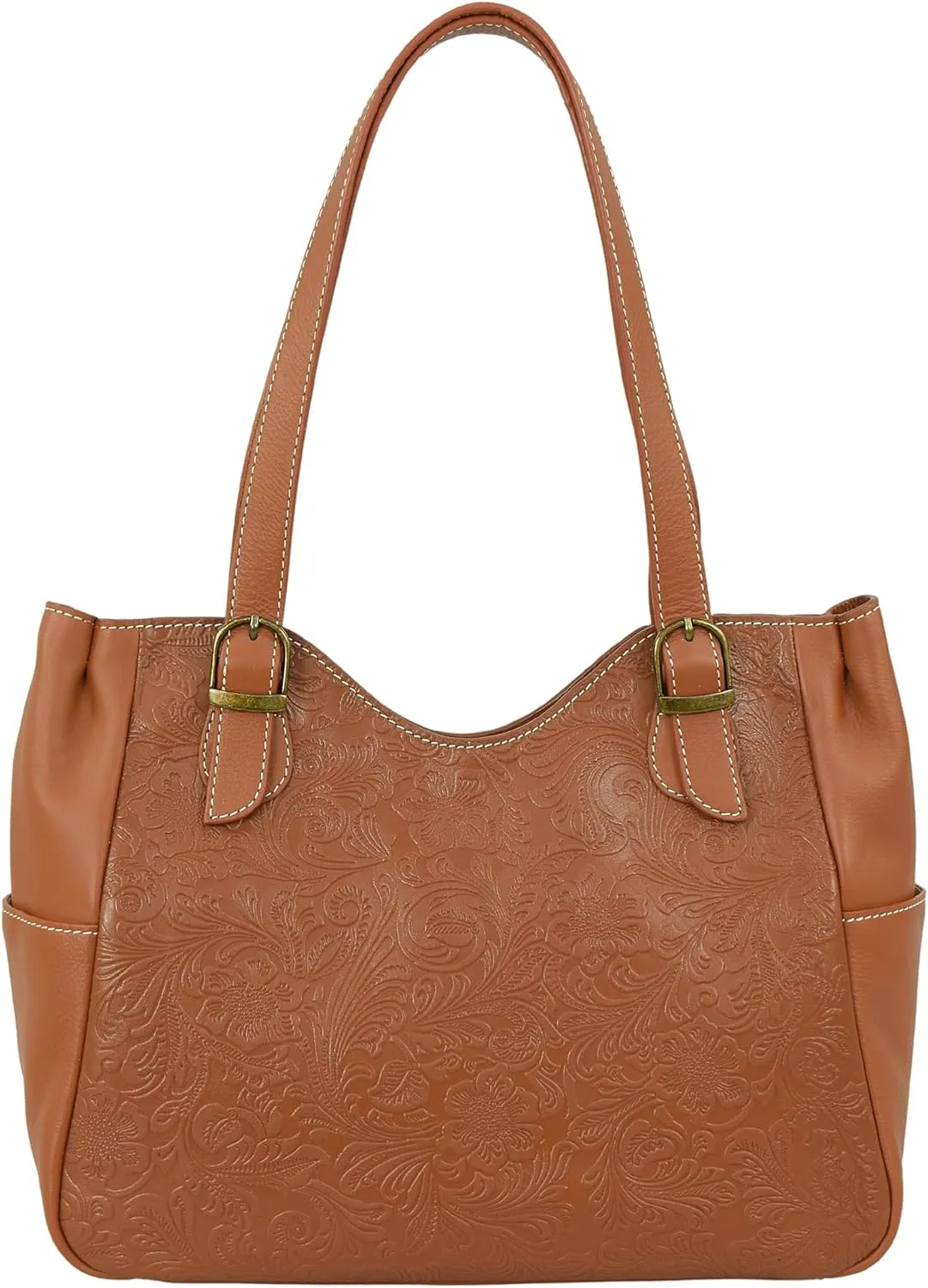 Anna by Anuschka Heritage Collection Women's Genuine Leather Shoulder Bag - Floral Embossed Hazelnut