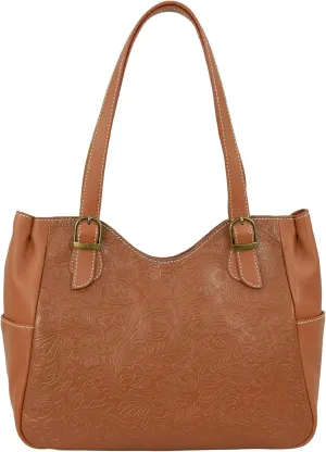 Anna by Anuschka Heritage Collection Women's Genuine Leather Shoulder Bag - Floral Embossed Hazelnut