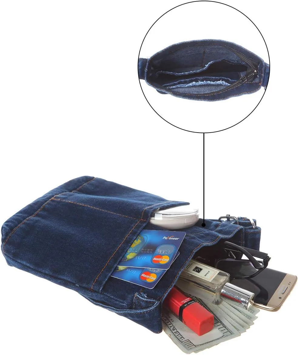 AOCINA Small Denim Purse Blue Jean Purse Shoulder Bag Denim Crossbody Bags for Women