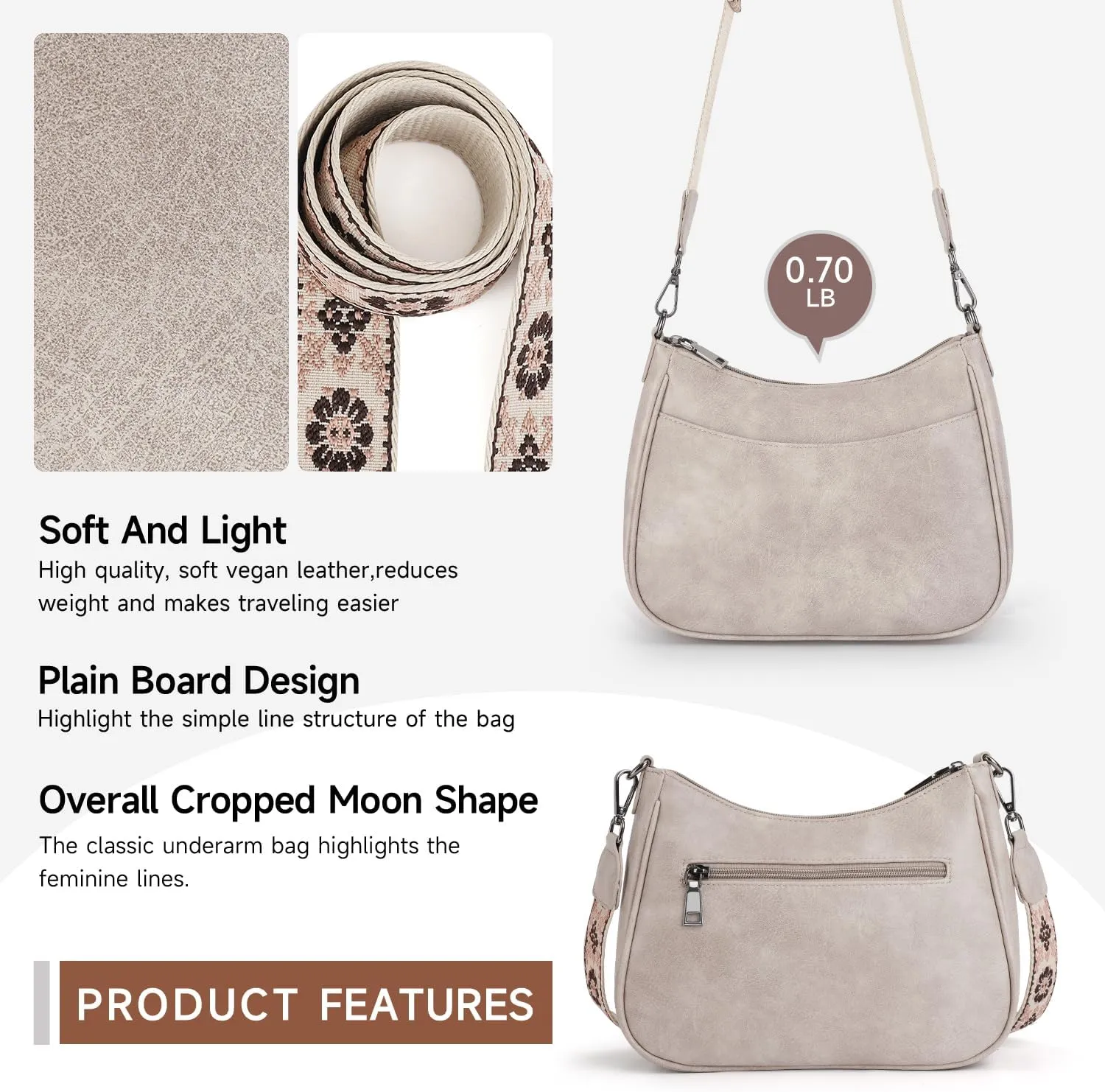 APHISON Trendy Leather Crossbody Purse with Adjustable Strap, Women's Shoulder Handbag