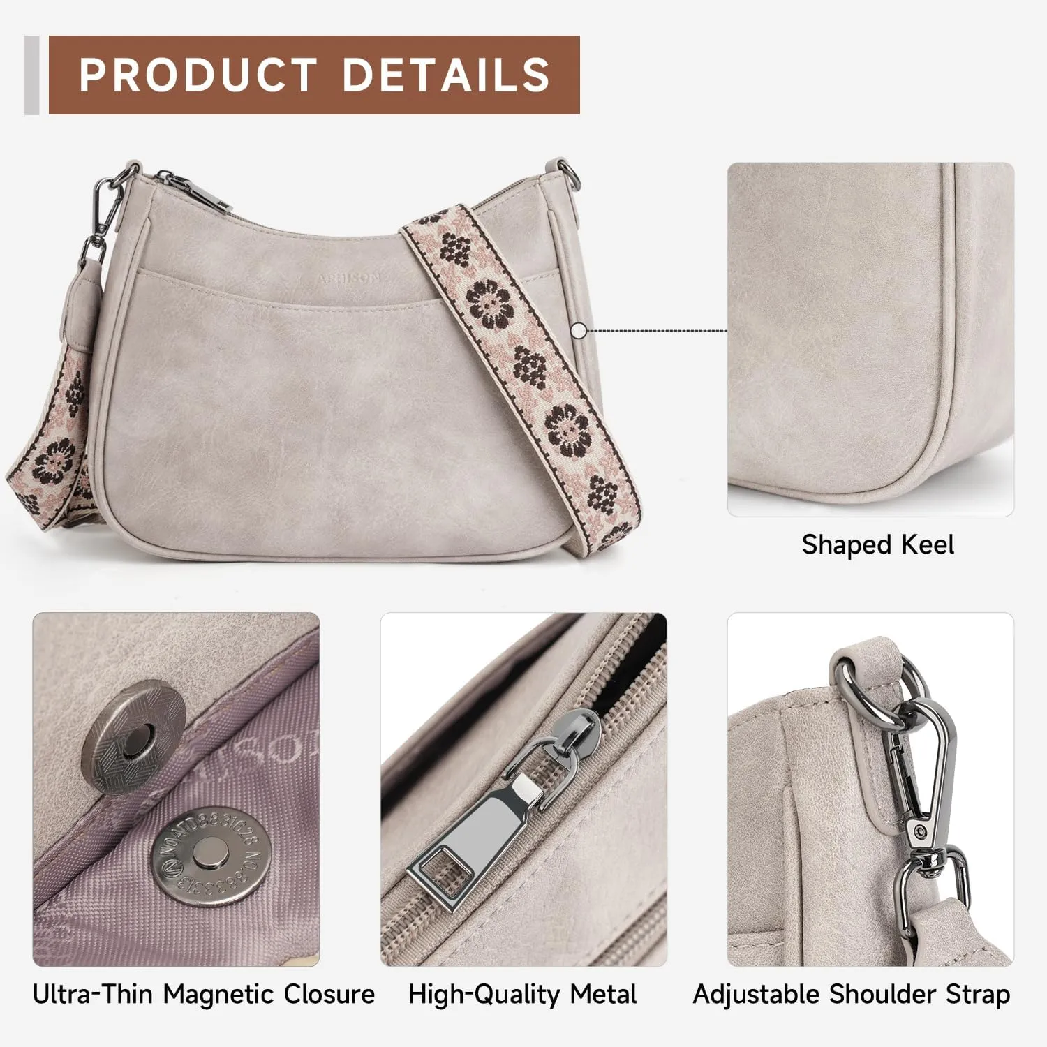 APHISON Trendy Leather Crossbody Purse with Adjustable Strap, Women's Shoulder Handbag