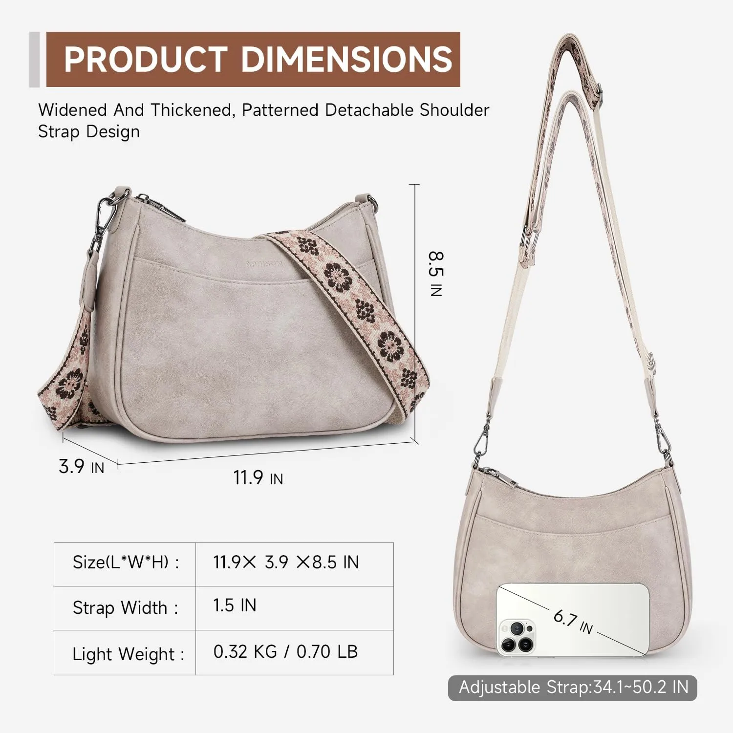 APHISON Trendy Leather Crossbody Purse with Adjustable Strap, Women's Shoulder Handbag