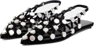 Arqa Velvet Mesh Ballet Flats for Women Riveted Suede Leather Low Heel Shoes Backless Footwear & Ballet Pumps Ladies' Non-Slip Casual Ballet Flats