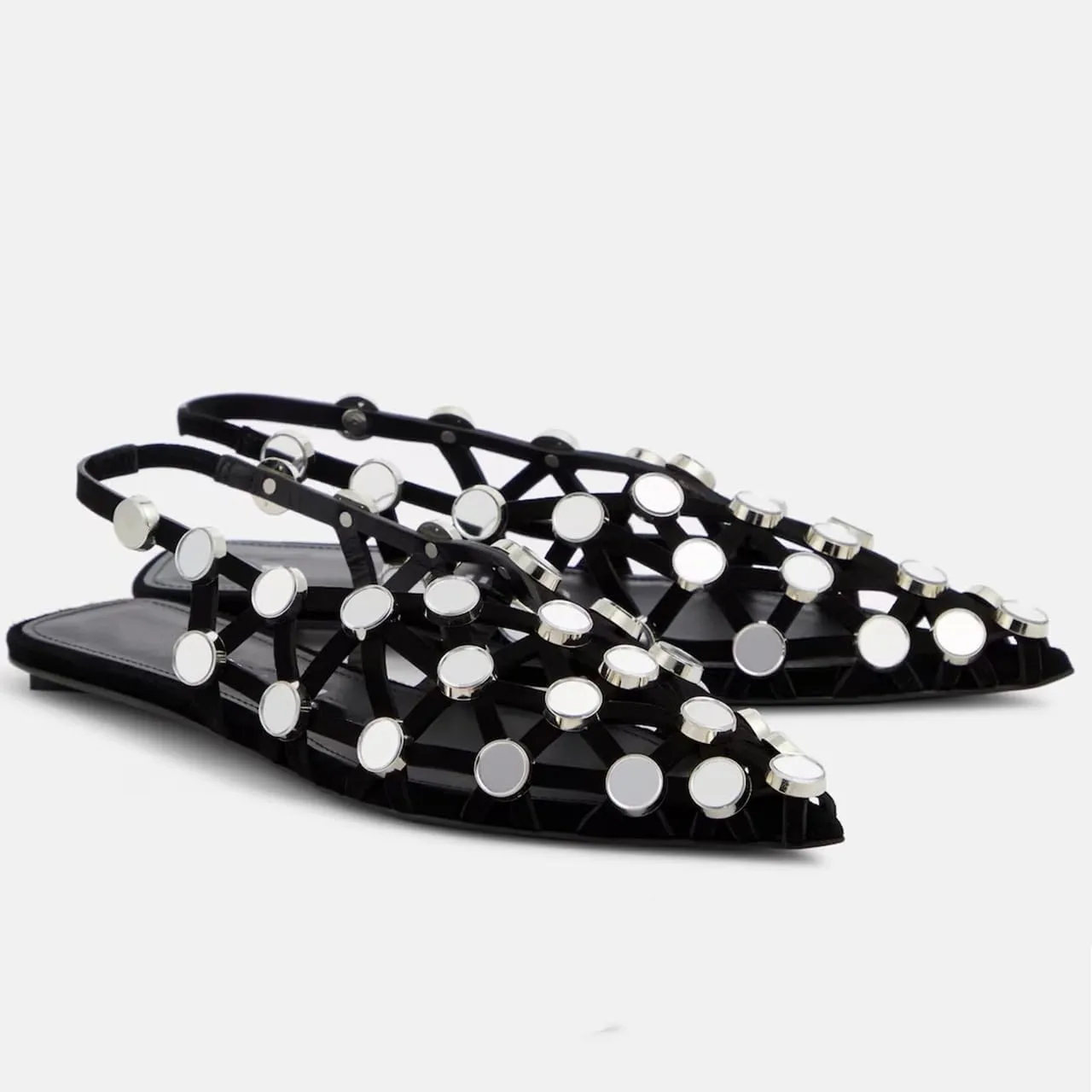 Arqa Velvet Mesh Ballet Flats for Women Riveted Suede Leather Low Heel Shoes Backless Footwear & Ballet Pumps Ladies' Non-Slip Casual Ballet Flats
