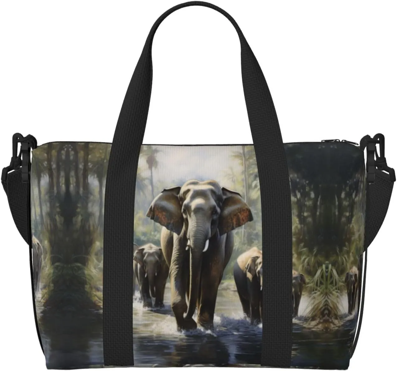 Asian Elephants Printinggym Bags For Men Women, Foldable Travel Duffle Bag,Lightweight Weekender Duffel Bag