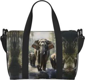 Asian Elephants Printinggym Bags For Men Women, Foldable Travel Duffle Bag,Lightweight Weekender Duffel Bag