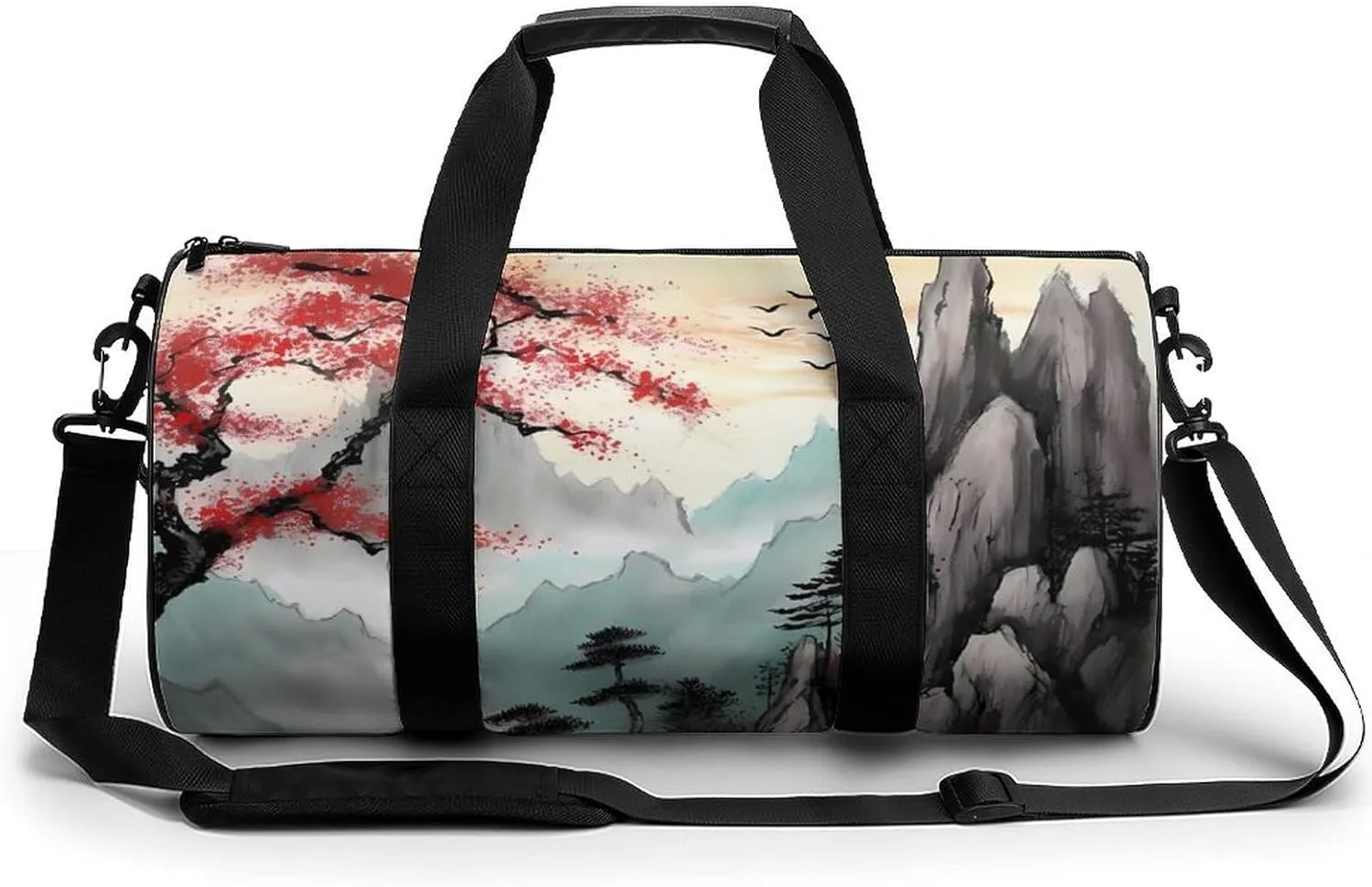 Asian Mount Cherry Flowers Funny Gym Bag Travel Tote Bag Duffel Bag for Men Women Weekender Sports Vacation