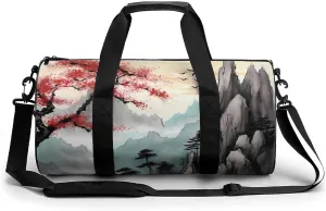 Asian Mount Cherry Flowers Funny Gym Bag Travel Tote Bag Duffel Bag for Men Women Weekender Sports Vacation