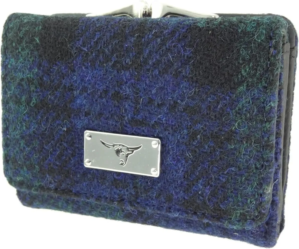 Authentic Harris Tweed - Gift for Valentines Day, Mothers Day, Wedding - Women Coins Purse Wallet Girls Sequin Mini Clutch Handbag - Gift for Valentines Day, Mothers Day, Wedding - LB2113, Black Watch