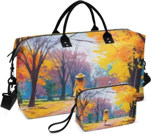Autumn Tree Oil Painting Travel Duffel Bag with Toiletry Bag Weekender Bag for Carry on Sports Gym Bag for Gym Yoga Sports