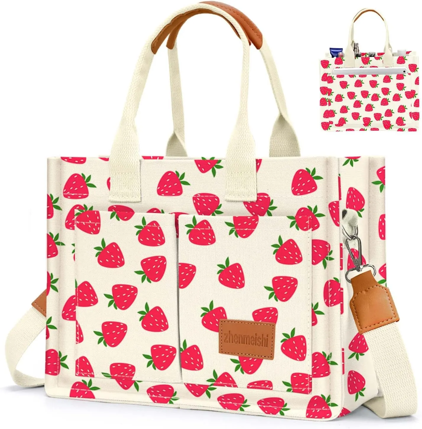 Ayieyill Canvas Tote Bag for Women with Pockets Crossbody Bag Tote Shoulder Handbags Casual Work Bags Everything Tote Bag