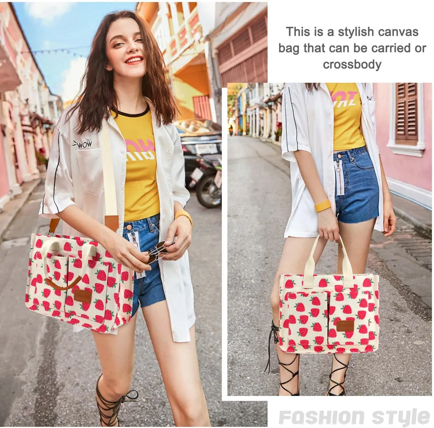Ayieyill Canvas Tote Bag for Women with Pockets Crossbody Bag Tote Shoulder Handbags Casual Work Bags Everything Tote Bag