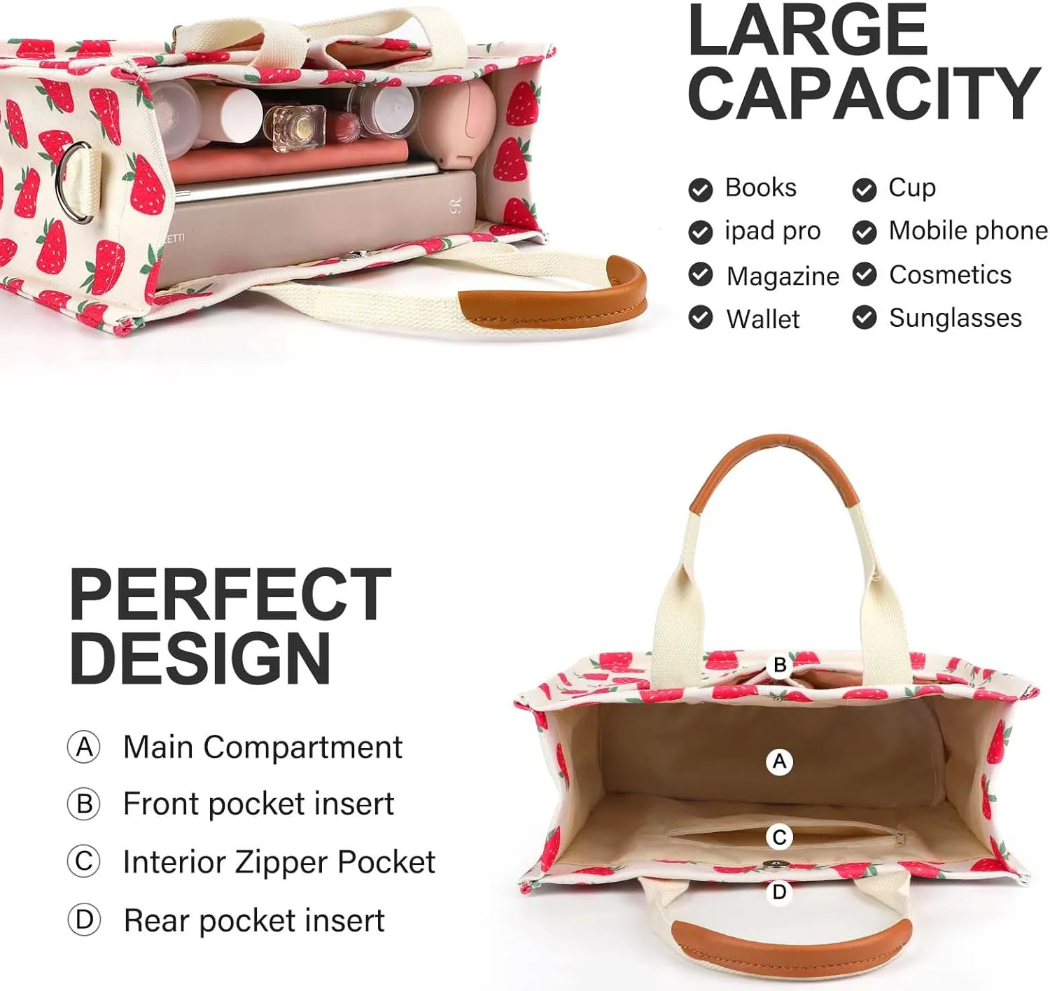 Ayieyill Canvas Tote Bag for Women with Pockets Crossbody Bag Tote Shoulder Handbags Casual Work Bags Everything Tote Bag