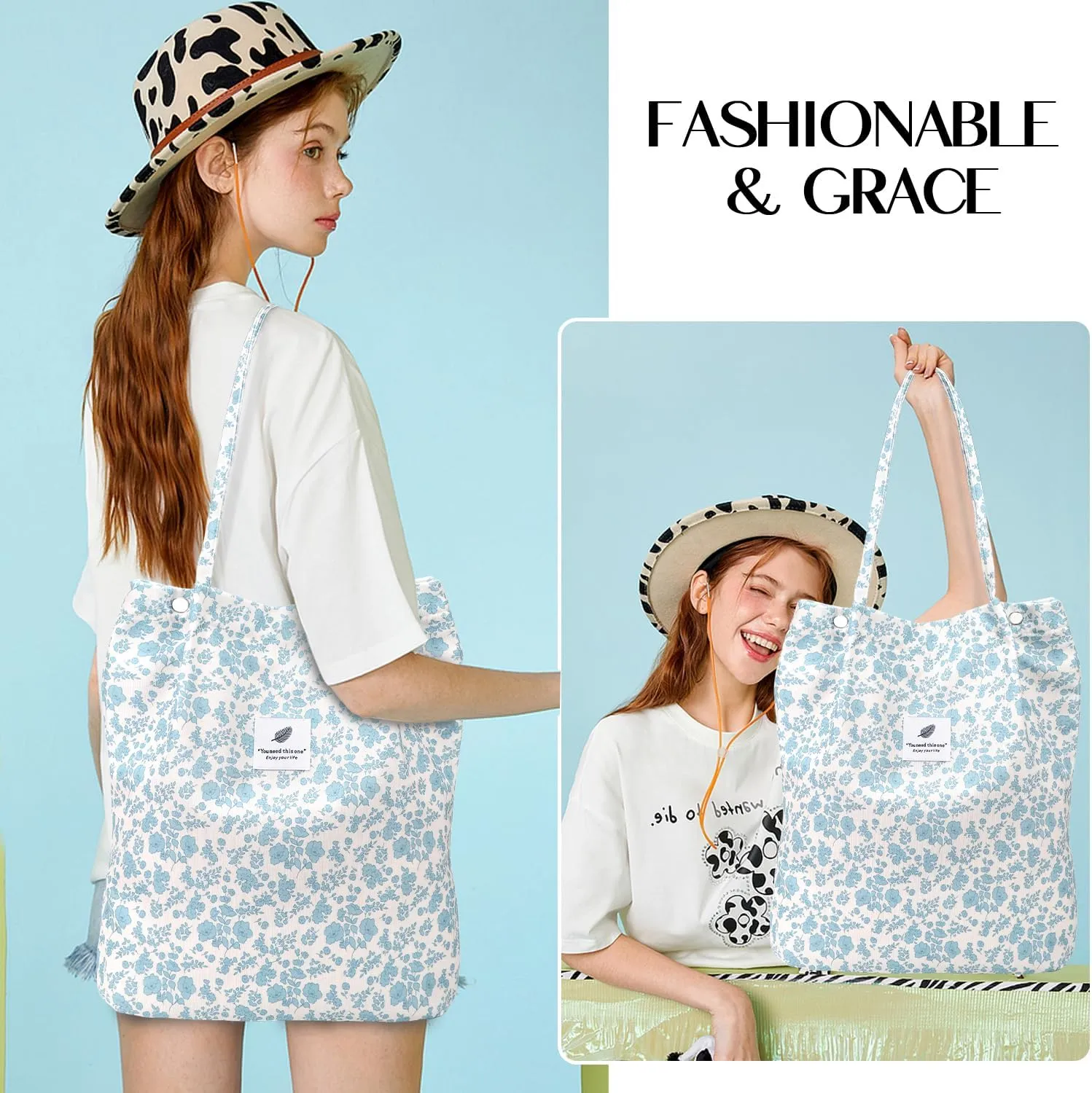 Ayieyill Corduroy Tote Bag for Women Canvas Shoulder Cord Purse with Inner Pocket
