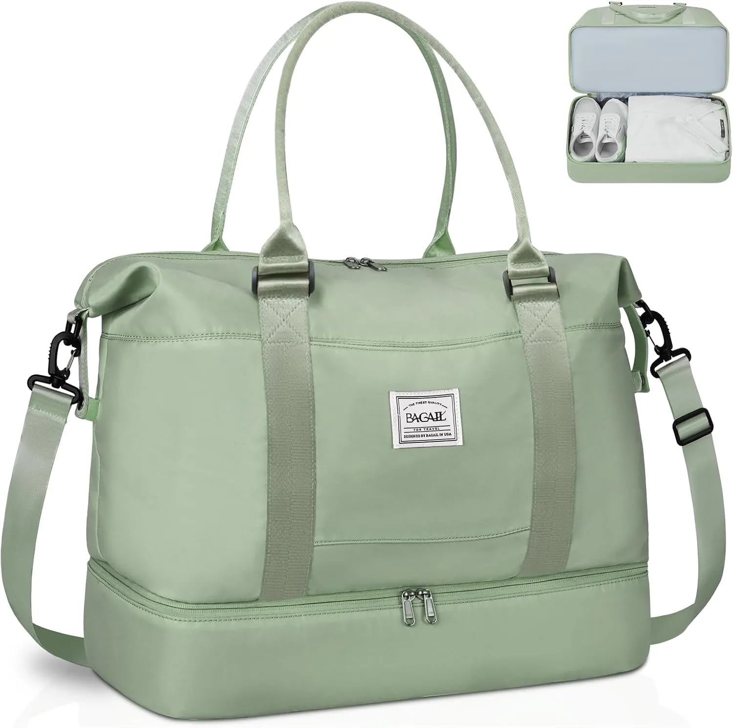 BAGAIL Travel Duffel Bag - Weekender & Overnight Gym Carry On Tote with Wet Pocket - Hospital Mom Bag for Labor and Delivery - Extra Large, Olive Green