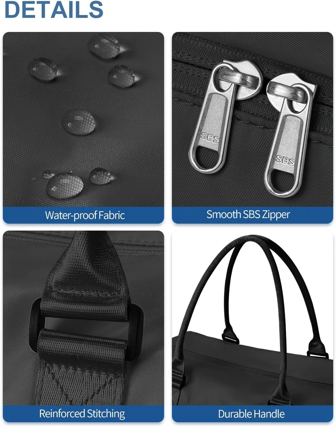 BAGAIL Travel Duffel Bag, Weekender Bags for Women, Overnight Gym Carry On Tote Bag with Wet Pocket, Hospital Mom Bag for Labor and Delivery - Black