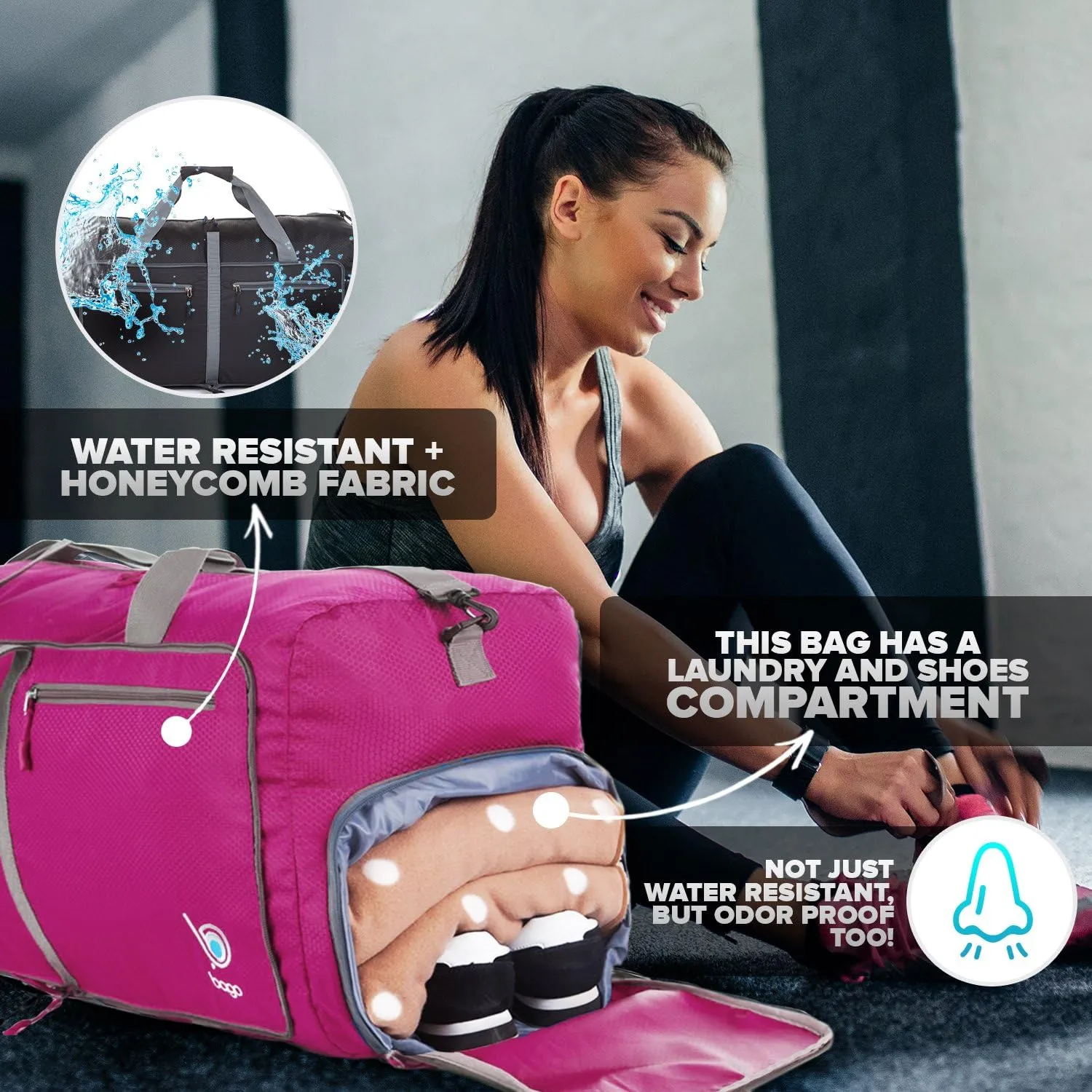 Bago Big XXL Foldable Duffel Bags for Traveling Women & Men - 140L Packable Duffle Bag for Travel with Shoe Compartment - Water Repellant, Heavy Duty, Lightweight Folding & Collapsible (Pink)