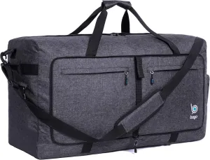 Bago Big XXL Foldable Duffel Bags for Traveling Women & Men - 140L Packable Duffle Bag for Travel with Shoe Compartment - Water Repellant, Heavy Duty, Lightweight Folding & Collapsible (SnowBlack)