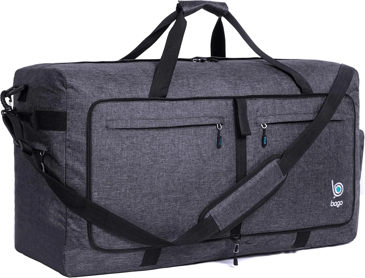 Bago Big XXL Foldable Duffel Bags for Traveling Women & Men - 140L Packable Duffle Bag for Travel with Shoe Compartment - Water Repellant, Heavy Duty, Lightweight Folding & Collapsible (SnowBlack)