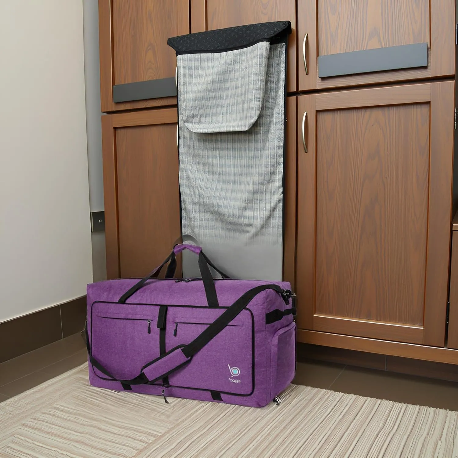 Bago Big XXL Foldable Duffel Bags for Traveling Women & Men - 140L Packable Duffle Bag for Travel with Shoe Compartment - Water Repellant, Heavy Duty, Lightweight Folding & Collapsible (SnowDepPurple)