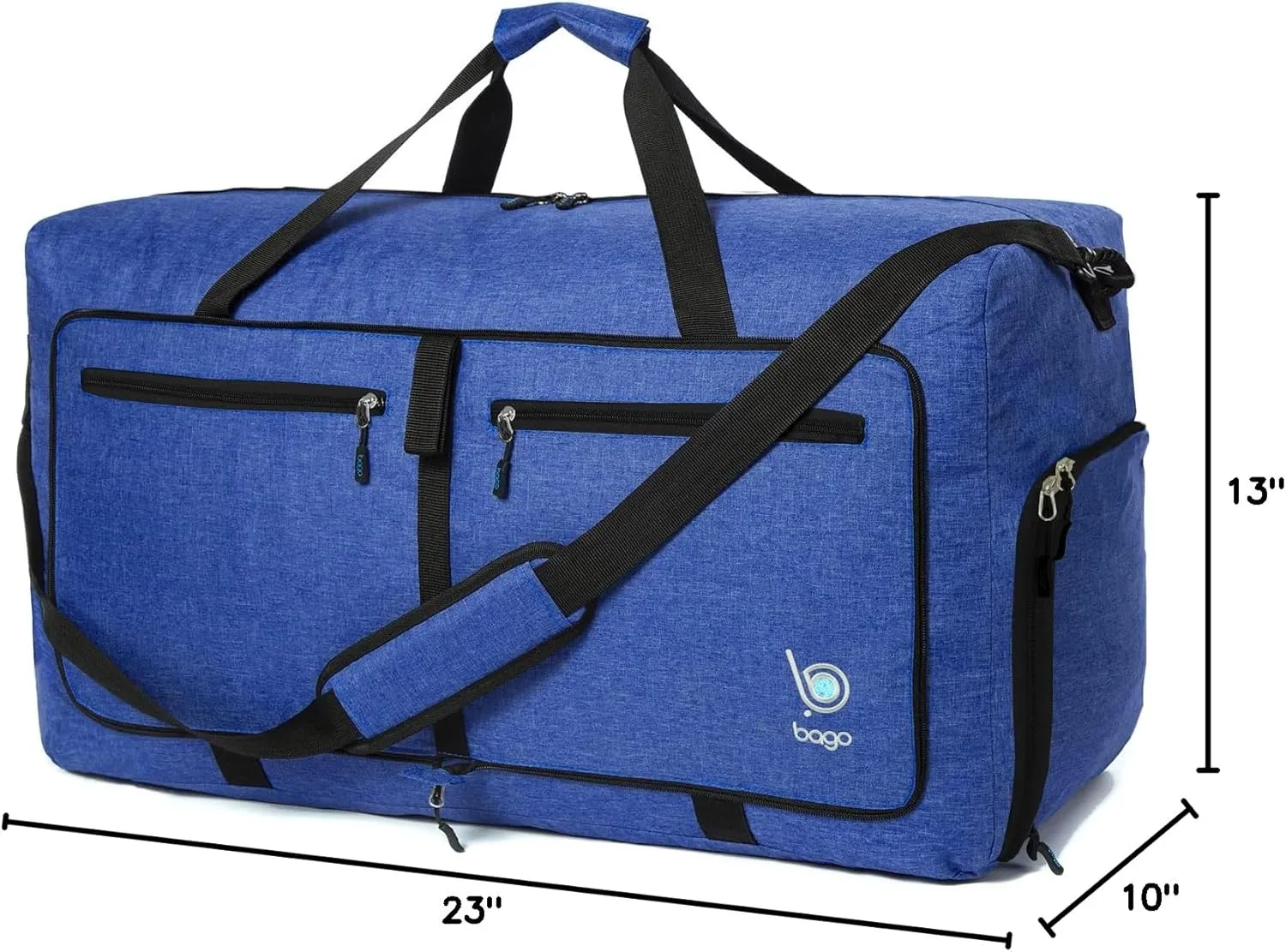 Bago Foldable Duffel Bags for Traveling Women & Men - 60L Medium Packable Duffle Bag for Travel with Shoe Compartment - Water Repellant, Heavy Duty, Lightweight Folding & Collapsible (SnowDepBlue)
