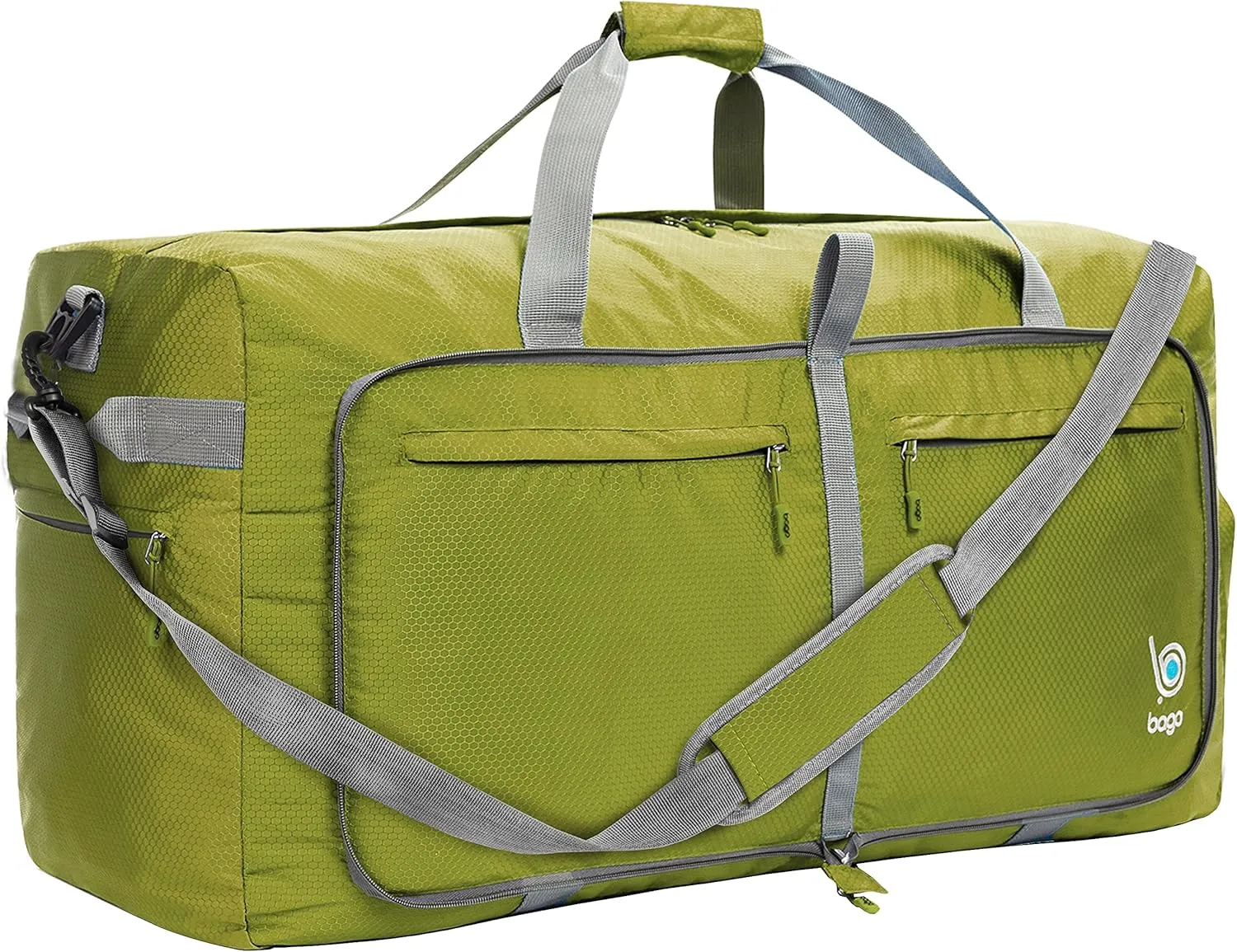 Bago Large Foldable Duffel Bags for Traveling Women & Men - 100L Packable Duffle Bag for Travel with Shoe Compartment - Water Repellant, Heavy Duty, Lightweight Folding & Collapsible (Green)