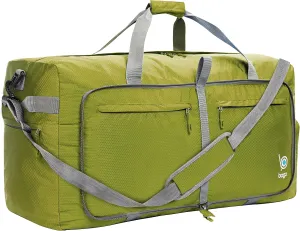 Bago Large Foldable Duffel Bags for Traveling Women & Men - 100L Packable Duffle Bag for Travel with Shoe Compartment - Water Repellant, Heavy Duty, Lightweight Folding & Collapsible (Green)