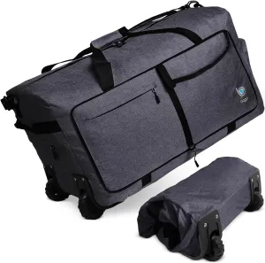 Bago Rolling Duffle Bag with Wheels - 27" 80L Foldable Weekender Bag, Waterproof Travel Duffel Bag, Heavy Duty lightWeight Duffle Bag for Traveling, Rolling Duffel Bag with Wheels (SnowBlack2023)