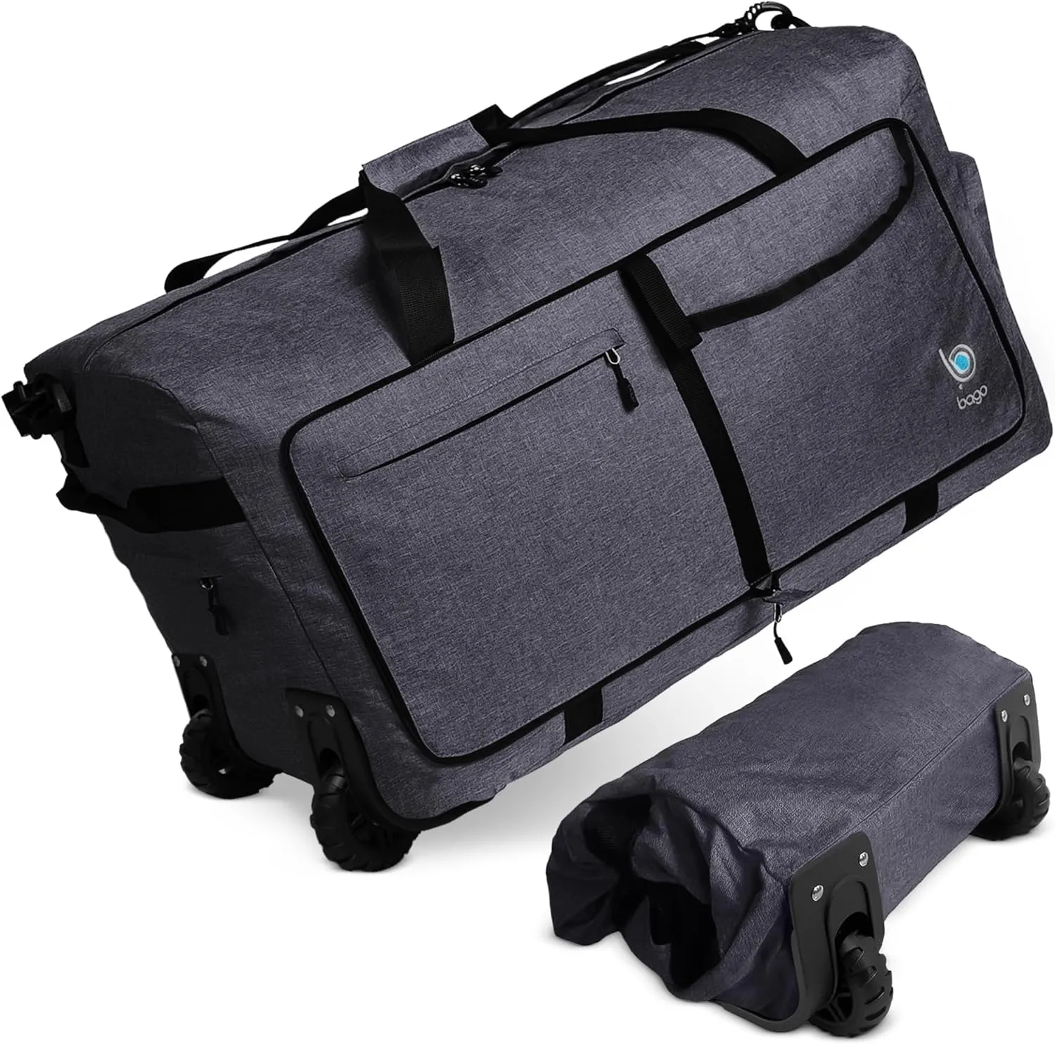 Bago Rolling Duffle Bag with Wheels - 27" 80L Foldable Weekender Bag, Waterproof Travel Duffel Bag, Heavy Duty lightWeight Duffle Bag for Traveling, Rolling Duffel Bag with Wheels (SnowBlack2023)