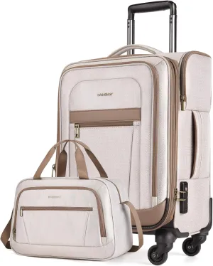 BAGSMART Carry-On Luggage Airline Approved, 20 inch Expandable Suitcase with Duffel bag, Softside Lightweight Suitcases with Spinner Wheels, Durable Travel Luggage, Carry-On light tan