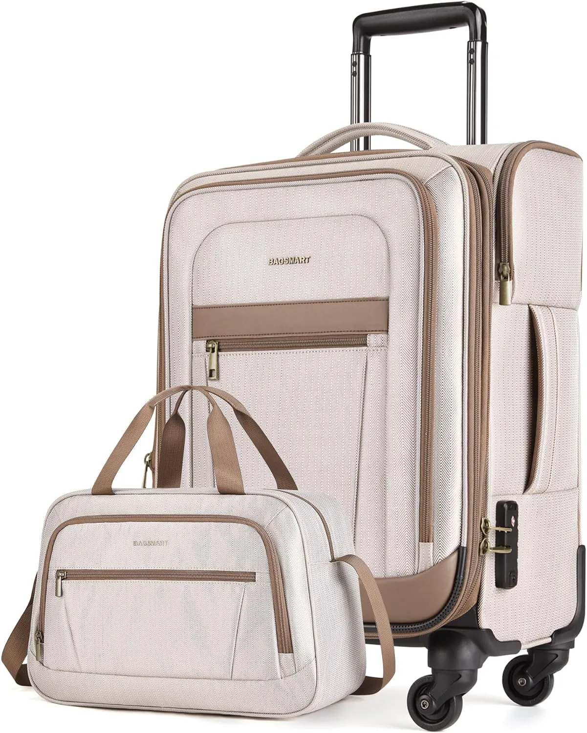 BAGSMART Carry-On Luggage Airline Approved, 20 inch Expandable Suitcase with Duffel bag, Softside Lightweight Suitcases with Spinner Wheels, Durable Travel Luggage, Carry-On light tan