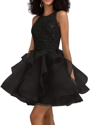 Ball-Gown/Princess Scoop Short Tulle Lace Prom Dresses with Sequins Party Dress Halter-Neck Fashion Mini Dress 2025