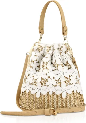 Bamboo Handbag, Beach Purse Bag Half Moon Bag, Straw Lace Woven Travel Sling Bag Shoulder Crossbody Bag for Women