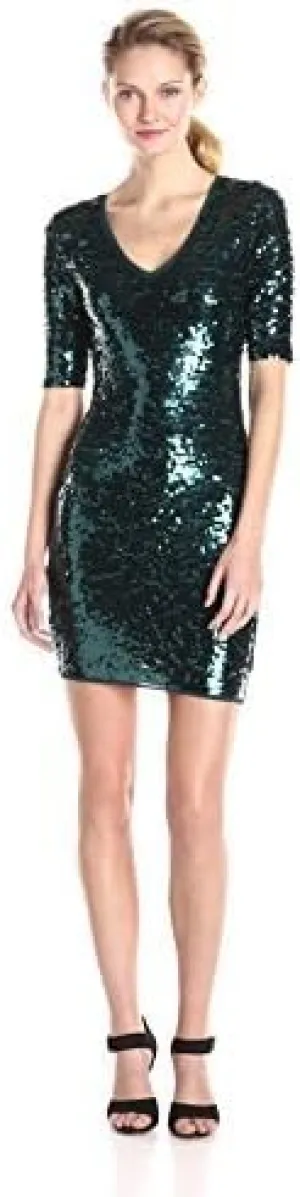 BCBGMax Azria Women's Maura V-Neck Sequin Dress